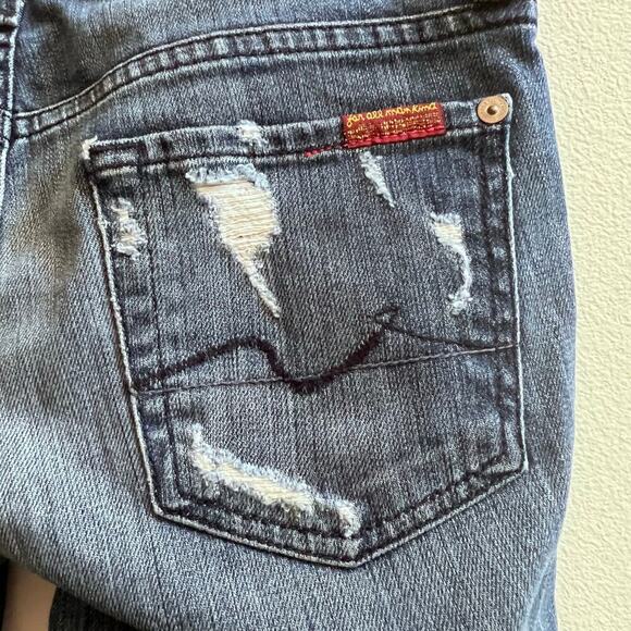 7 For All Mankind Crop Straight Leg Denim Blue Light Distressed Y2K Women's 26 - Picture 7 of 10